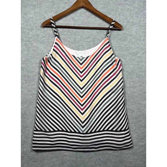 Cabi Women's Striped V-Neck Tank Top Size S Spaghetti Strap Chevron - Picture 1 of 4
